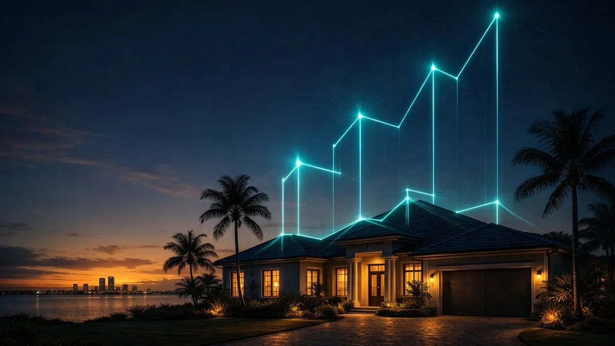 A lit home at dusk near Orlando with a rising line overhead — the nurse home loan playbook